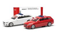 Herpa 013284-003 H0 Auto Mercedes Benz C-klasse combi met waarschuwingsbalk, rood en wit - thumbnail