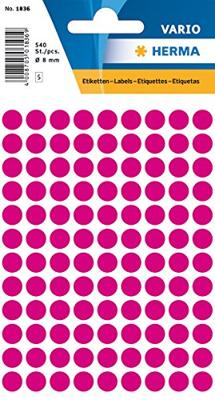Etiket HERMA 1836 rond 8mm roze 540 etiketten | 10 stuks