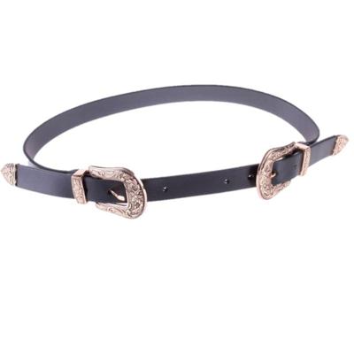 Vrouwen zwart leder westerse cowgirl taille metalen gesp tailleband nieuwe hete goud dubbele gesp zwarte bodem