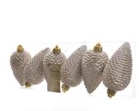 6 Dennenappels plastic glitter hang diameter 4.5x8cm parel KSD - Ksd - thumbnail