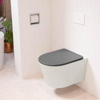 MONDIAZ LAVIE hangend toilet single fire rimless diepspoel Linen, Toiletzitting met quick-release & softclose Dark Grey - thumbnail