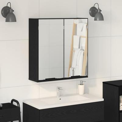 Spiegelkast met plank Zwart Eiken 64 x 20 x 67 cm Bewerkt hout
