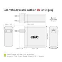 Club 3D Travel Charger 140 Watt GaN technology, Single port USB Type-C oplader - thumbnail