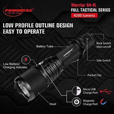 Powertac WAR-G4 FLW WARG4FLW Zaklamp LED werkt op een accu 4200 lm 152 g