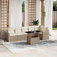 7-delige Loungeset met kussens poly rattan beige - thumbnail
