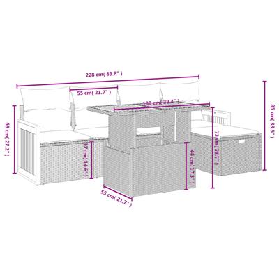 6-delige Loungeset met kussens poly rattan zwart - thumbnail