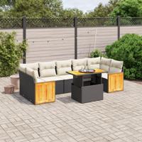 8-delige Loungeset met kussens poly rattan zwart - thumbnail