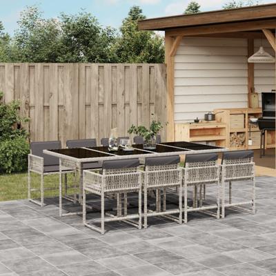 9-delige Tuinset met kussens poly rattan lichtgrijs