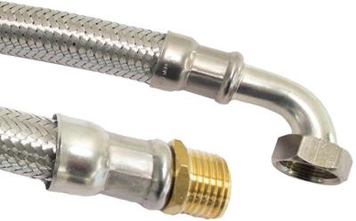 Flexibele aansluitslang - rvs gevlochten - binnendraad x buitendraad - 1 x 1 met knie - DN25 - lengte 60cm
