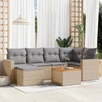 7-delige Loungeset met kussens poly rattan gemengd beige - thumbnail