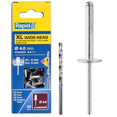Rapid XL blindklinknagels Ø4,0 x 12 mm, 50 stuks + boor - 5000661 - 5000661 Rapid XL blindklinknagels Ø4,0 x 12 mm, 50 stuks + boor - 5000661 - 5000661