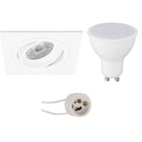 LED Spot Set - Pragmi Borny Pro - GU10 Fitting - Dimbaar - Inbouw Vierkant - Mat Wit - 6W - Helder/Koud Wit 6400K - Kantelbaar - 92mm - thumbnail