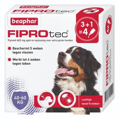 Beaphar Fiprotec Spot-On voor honden van 40 tot 60 kg 4 pipetten