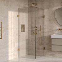Brauer Void - Carving Douchecabine met Draaideur - Helder Glas - 80x100x200 cm - incl. Glascoating - PVD Goud Geborsteld - thumbnail