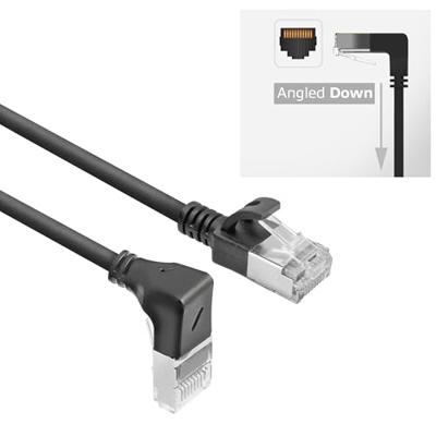 ACT DA3903 U/FTP CAT6A LSZH Slimline Patchkabel | RJ45 Connectoren Recht naar 90° Haaks Rechts | Zwart | 3 meter