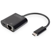 Digitus USB-C, RJ45 Adapter [1x USB-C stekker - 1x RJ45-bus, USB-C bus] DN-3027 Incl. RJ45-bus, Met laadbus, Met USB - thumbnail
