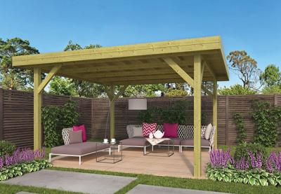 Prieel Modern groot 455x455 cm- Plat dak- Geïmpregneerd vurenhout- Tuindeco