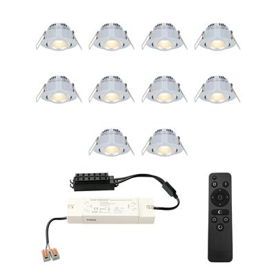 Set van 10 Sienna LED Mini Inbouwspots met trafo - 12 Volt 3 Watt 200 lumen - Dimbaar - Kantelbaar - Plat 30mm - 2700K - IP44 waterdicht - RVS