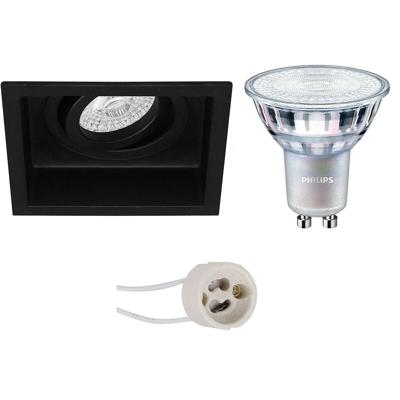 GU10 Inbouwspot Set - Mat Zwart - Inbouw Vierkant - Verdiept - Kantelbaar - Philips - MASTER 927 36D VLE - DimTone Dimbaar - Pragmi Domy Pro - 4.9W - Warm Wit 2200K-2700K - 105mm