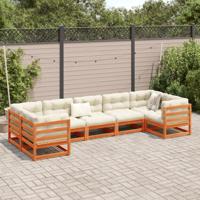 7-delige Loungeset met kussens massief grenenhout wasbruin - thumbnail