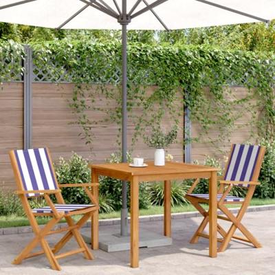 Tuinstoelen 2 st massief acaciahout en stof blauw en wit - thumbnail