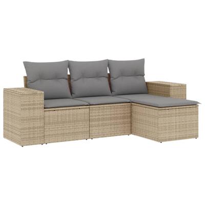 5-delige Loungeset met kussens poly rattan beige - thumbnail