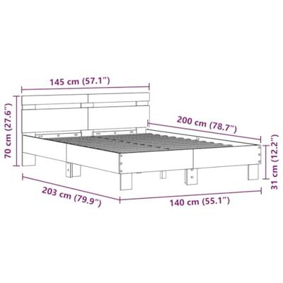 Bedframe met hoofdeinde Zwart eiken 140 x 200 cm Bewerkt hout