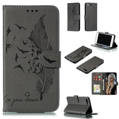 iPhone 7 Plus & 8 Plus horizontaal Litchi structuur 3D veren patroon PU leren Flip Hoesje met houder, foto frame en opbergruimte voor pinpassen & geld