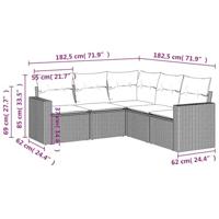 5-delige Loungeset met kussens poly rattan beige - thumbnail