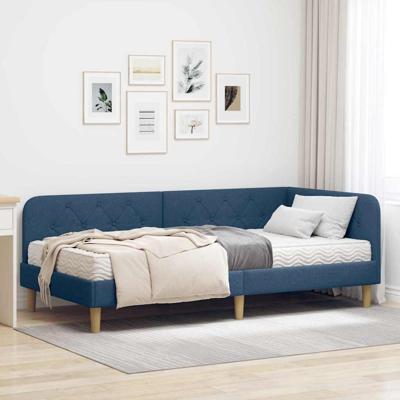 Hoekbedframe met matras met hoofdeinde Blauw 100 x 200 cm Stof