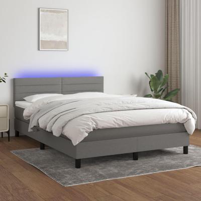 Boxspring met matras en LED stof donkergrijs 140x190 cm