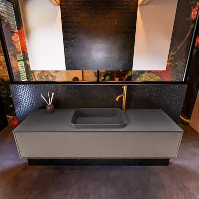 Badkamermeubelset Mondiaz Erin 150 cm met 1 Lade met RIDGE Wastafel Midden Dark grey met 1 kraangat Greeploos Mat Smoke Badkamermeubelset Mondiaz Erin 150 cm met 1 Lade met RIDGE Wastafel Midden Dark grey met 1 kraangat Greeploos Mat Smoke