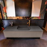 Badkamermeubelset Mondiaz Erin 150 cm met 1 Lade met RIDGE Wastafel Midden Dark grey met 1 kraangat Greeploos Mat Smoke - thumbnail