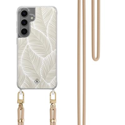 Samsung Galaxy S24 Plus hoesje met beige koord - Palm leaves beige