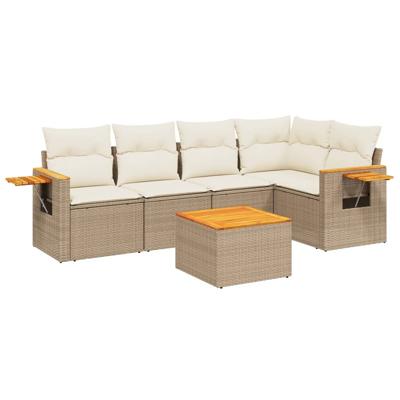 5-delige Loungeset met kussens poly rattan beige