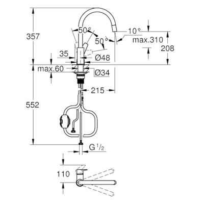 Grohe QuickFix Start Edge draaibare keukenmengkraan met uittrekbare uitloop chroom