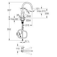 Grohe QuickFix Start Edge draaibare keukenmengkraan met uittrekbare uitloop chroom - thumbnail