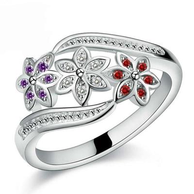 Tricolor bloem modekleur staart diamanten ring (9)