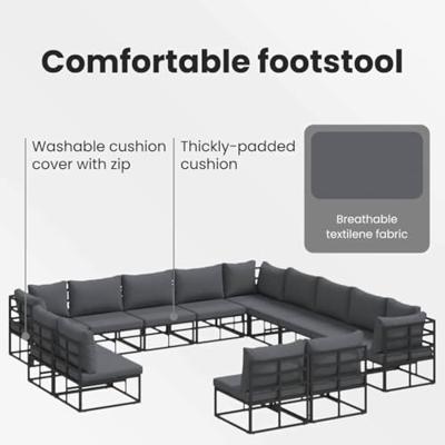 Tuinbankenset met kussen 13 pcs Zwart Aluminium