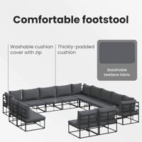 Tuinbankenset met kussen 14 pcs Zwart Aluminium - thumbnail