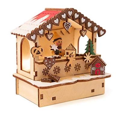 Small Foot houten decoratie kerstmarkt met lampjes, set van 3
