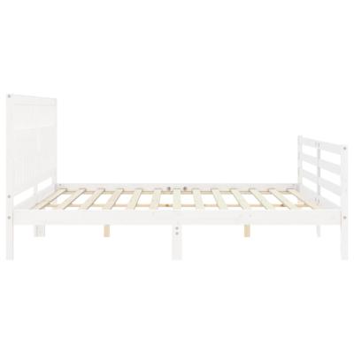 Bedframe met hoofdbord massief hout wit - thumbnail