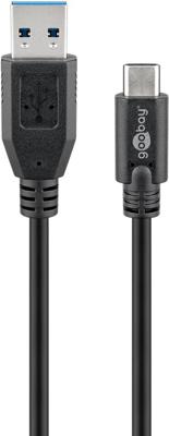 Goobay 71221 SuperSpeed 3.1 USB C -> USB 3.0 (type A) oplaadkabel, datakabel, ondersteunt opladen & Sync, 3-voudig afgeschermd, 2 m, zwart