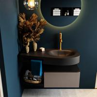 MONDIAZ RIVA 100cm badmeubel onderkast / planchet kleur Smoke met 1 lade. Wastafel DULCET rechts 1 kraangat kleur Urban. - thumbnail