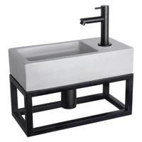 Differnz Differnz Ravo fonteinset beton lichtgrijs - kraan recht - met handdoekrek mat zwart - thumbnail