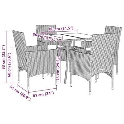 5-delige Tuinset met kussens poly rattan en glas zwart