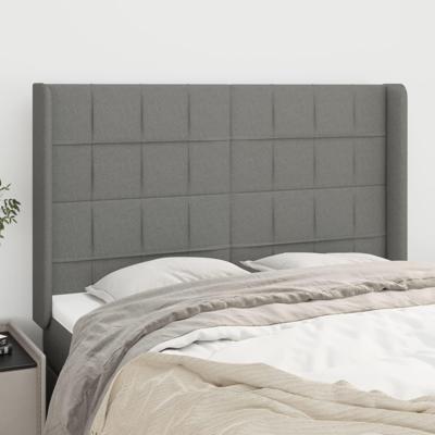 Hoofdbord met randen 147x16x118/128 cm stof donkergrijs
