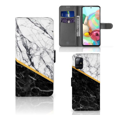 Samsung Galaxy A71 | Bookcase | Marmer Wit Zwart - Origineel Cadeau Man