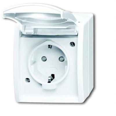 Busch-Jaeger Ocean wandcontactdoos met klapdeksel randaarde aanraakbeveiliging, alpinwit