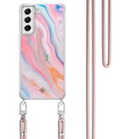 Samsung Galaxy S21 FE hoesje met rosegoud koord - Pink glam - thumbnail